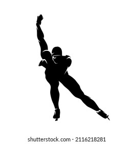 Speedskating Logo, Front View Of Male Speed Skater, Isolated Vector Silhouette