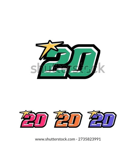 Speed-Styled 20 Number, Featuring Bold and Impressive Sports Design. The numbers use a dynamic, thick, angular font with aggressive lines, typical of sports brands and racing teams. Isolated on white background.