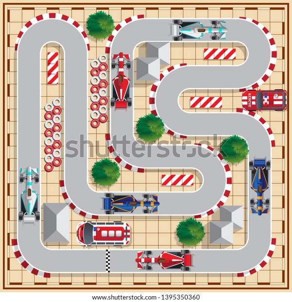 Speedway\
with cars. View from above. Vector\
illustration.