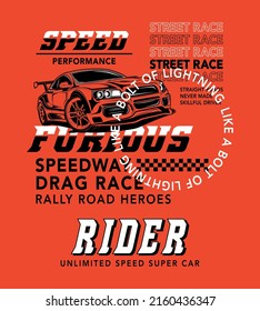 Speedway Drag Race, Speed Performance, Super Car Vector Illustration Print