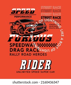 Speedway drag race, speed performance, super car vector illustration print