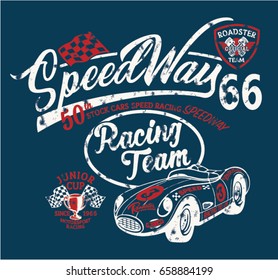 Speedway kids racing team, vector print for children wear grunge effect in separate layer