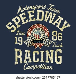 Speedway motorsport dirt track team racing competition vintage vector print for boy kid shirt sweatshirt grunge effect in separate layers