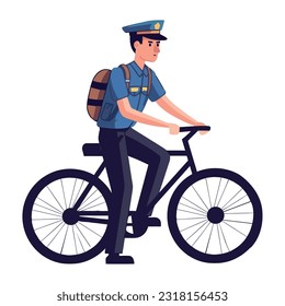 Speedy cyclist in blue uniform rides bicycle icon isolated