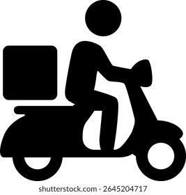 Speedy Delivery: A dynamic silhouette of a delivery person zipping along on a scooter, symbolizing rapid and efficient service, carrying a package ready for immediate dispatch.