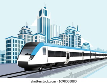 Speedy metro passing in front of modern city