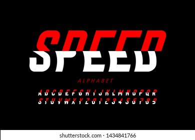Speedy style font design, alphabet letters and numbers vector illustration svg