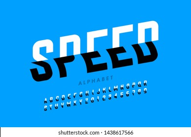 Speedy style font design, alphabet letters and numbers vector illustration