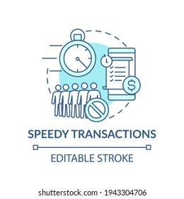 Icono de concepto de transacciones rápidas. Ilustración delgada de la idea de banca de valores. Dinero de retiro de seguridad. Pago de cosas. Dibujo de color RGB con contorno aislado del vector. Trazo editable