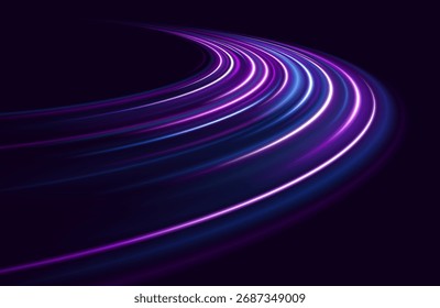 Speedy tunnel glows with bright movement and flowing lines on the road. Neon waves sparkle in the night, creating a dynamic and powerful effect.