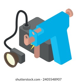 Speleological equipment icon isometric vector. Search light device and glue gun. Speleontology, history research
