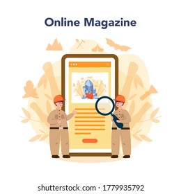 Speleologist online service or platform. Studying caves and other karst features. Online magazine. Isolated vector illustration