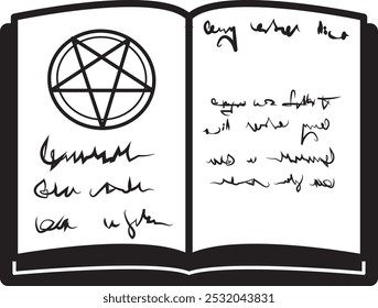 Spell book black icon. Witch grimoire symbol