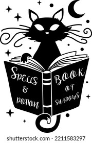 Spell Book with cat vector - Halloween magical theme