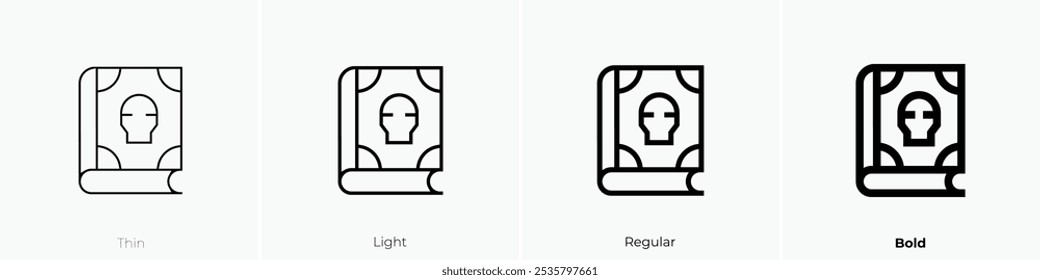 spell book icon. Thin, Light Regular And Bold style design isolated on white background