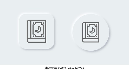 Spell book line icon in neomorphic design style. Magic signs vector illustration.