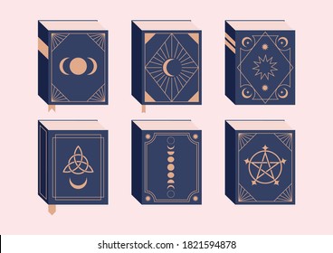 Spell books Halloween collection. Vector set of magical books isolated on backgroung. Witchcraft