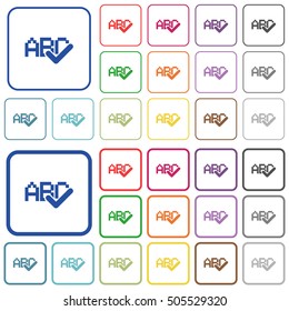 Spell check color icons in flat rounded square frames. Thin and thick versions included.