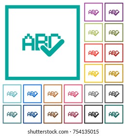 Spell check flat color icons with quadrant frames on white background
