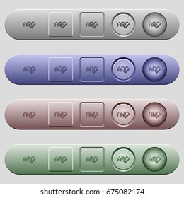 Spell check icons on rounded horizontal menu bars in different colors and button styles