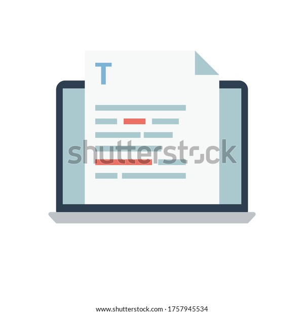 Spell check on word processing software\
vector. Text editor concept. Writing document on laptop screen.\
Flat design on white\
background.