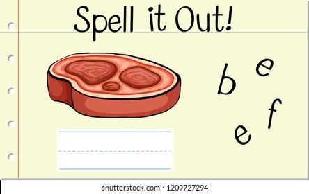 Spell English word beef illustration