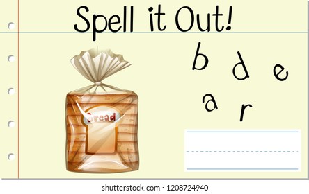 Spell English word bread illustration