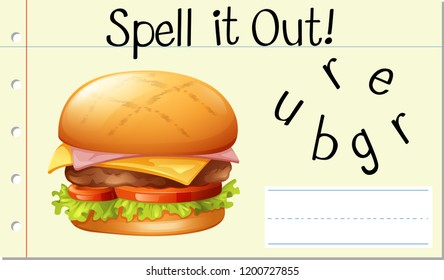Spell English word burger illustration