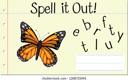 Spell English word butterfly illustration