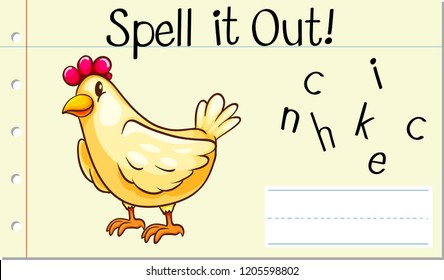 Spell English word chicken illustration