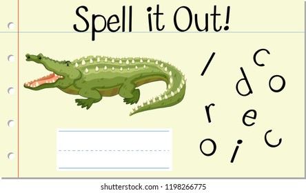 Spell English word crocodile illustration