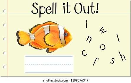 Spell English word crown fish illustration