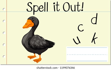 Spell English word duck illustration