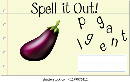 Spell English word eggplant illustration