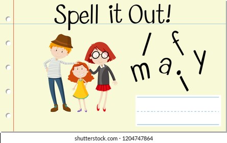 Spell English word family illustration