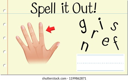 Spell English word fingers illustration