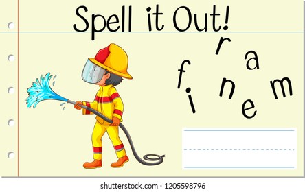 Spell English word fireman illustration