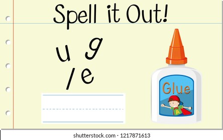 Spell English word glue illustration