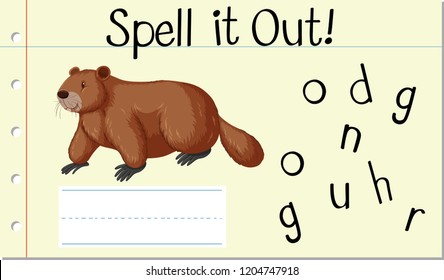 Spell English word groundhog illustration