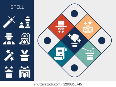  spell icon set. 13 filled spell icons. Simple modern icons about  - Magic, Trick, Magician, Cauldron, Magic trick, Spell