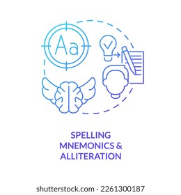 Spell mnemonics, alliteration blue gradient concept icon. Verbal memorization strategies. Learning method abstract idea thin line illustration. Isolated outline drawing. Myriad Pro-Bold font used