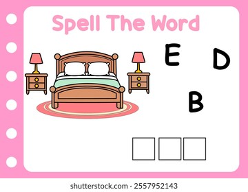 spell the word of bed. furniture in household 