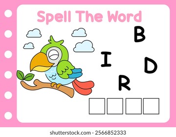 spell the word of bird . cute little bird 