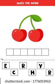 Spell the word cherry. Educational game for kids. Worksheet for children. Learning to read and to write. Letters practicing.