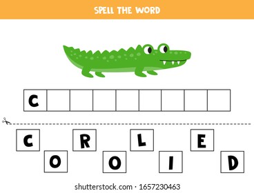 Spell the word crocodile. Elementary game for children.