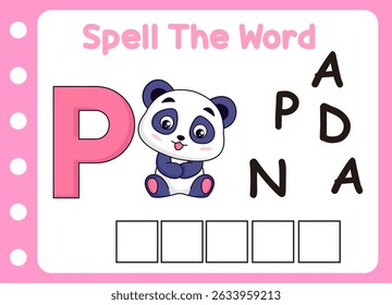 spell the word of cute panda  . cute little owl with letter of p  