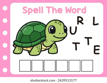 spell the word of cute turtle  . cute little turtle with letter of t  