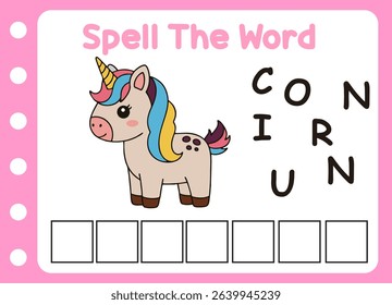 spell the word of cute unicorn  . cute little unicorn with letter of u  