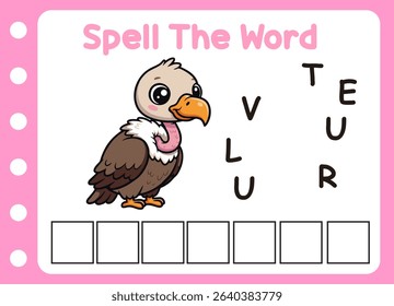 spell the word of cute vulture. cute little vulture with letter of v  