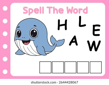 spell the word of cute whale. cute little whale with letter of w  